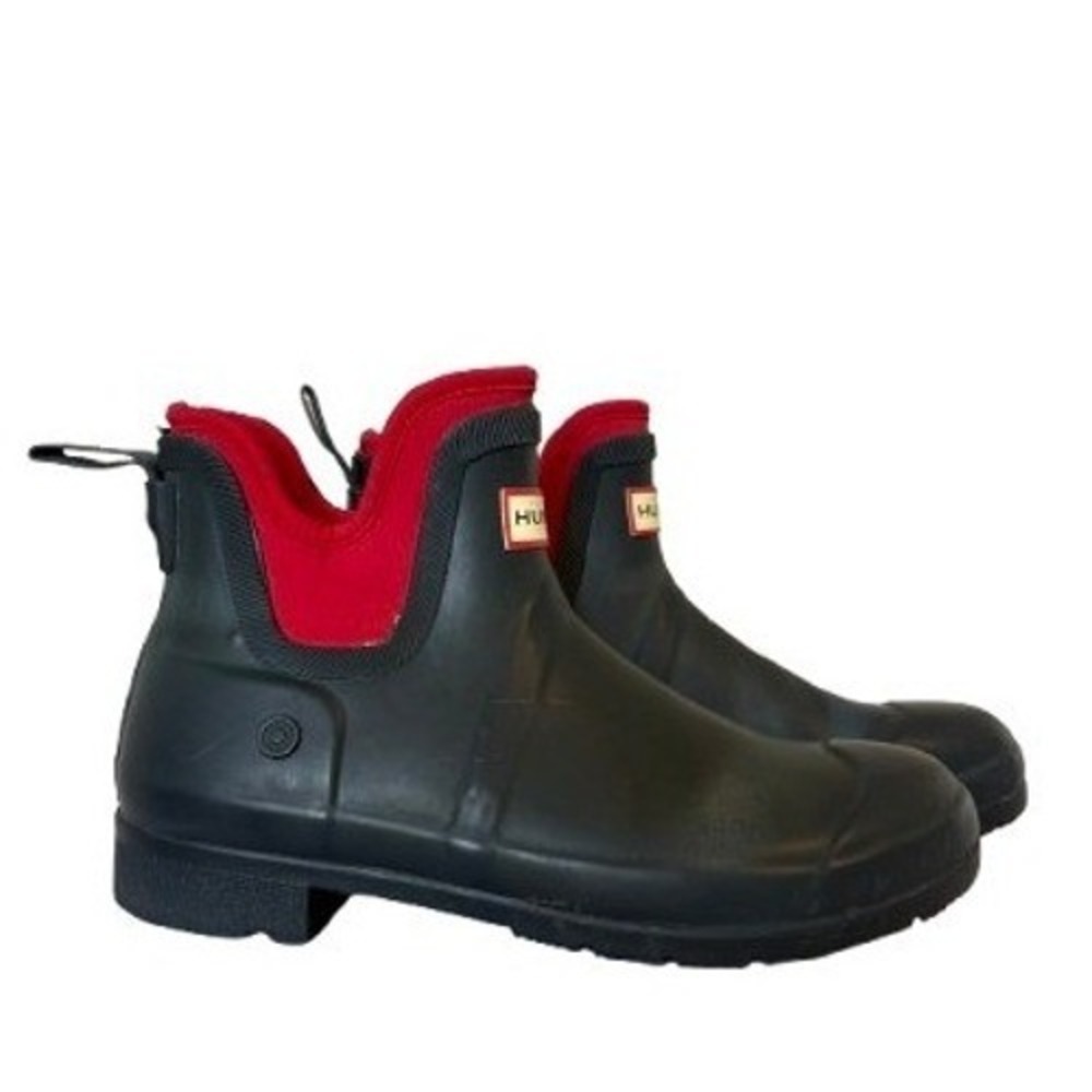 Hunter Original Chelsea Rain Boots Black Red Neoprene Waterproof Womens Size 8